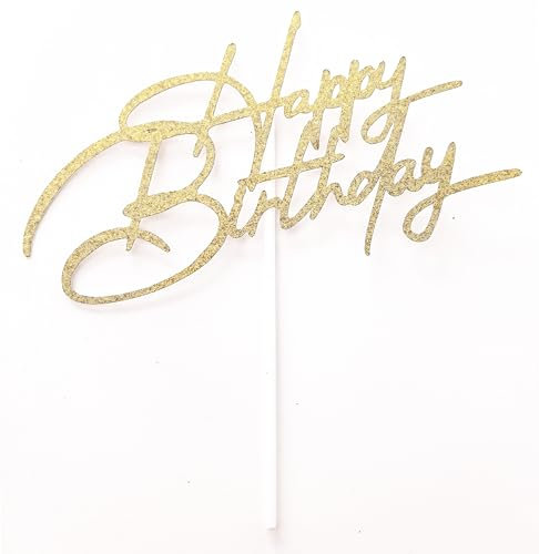 AILEXI Handmade 1 Count Glitter Cake Decorating Toppers - Happy Birthday Gold P003