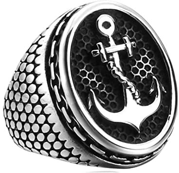 Herrenringe, 316L Edelstahlring, klassischer Anker-Siegelring für Männer, Rock-Hip-Hop-Modeschmuck