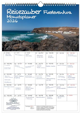 Reisezauber Fuerteventura Planer DIN A3 Kalender für 2026 Puerto del Rosario Reise Urlaub Strand Spanien - Seelenzauber
