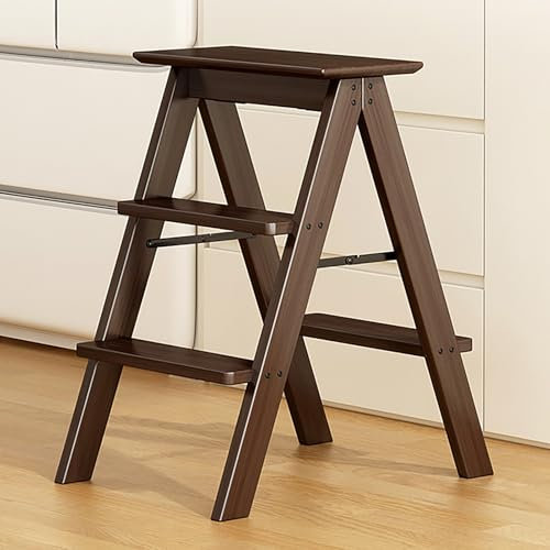 JHDXL 3 in 1 Sgabello Scaletta in Legno a 3 Gradini, Semplice Multifunzionale Pieghevole Sgabello, Scala a pioli Multifunzionale, per libreria Loft casa Cucina Decorazione