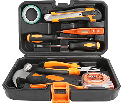 Yueyashux 9pcs Set DIY Home Reparaturwerkzeugkit Schraubendreher Hammer Utility Messer Toolbox für Home Office Garage Car Trunk