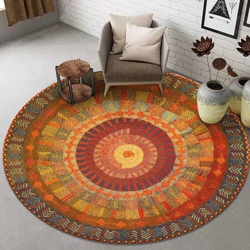 Runder Vintage-Läufer Teppich für Wohnzimmer gebranntes Orange Senfgelb 60cm 80cm 100cm 120cm 140cm 160cm 180cm 200cm stilvolle Teppiche für Wohnzimmer Hängekorb Schlafzimmer Teppich 160CM