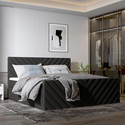 Imebel Boxspringbett 180x200 mit Bettkasten - Bett mit Matratze und 2 Bettkästen - Schlafzimmerbett mit Topper - Bequemes und Elegantes Doppelbett für das Schlafzimmer