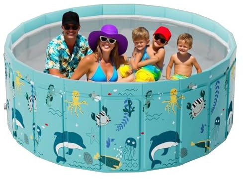 Kinder-Planschbecken, PVC-Planschwanne, 90 x 45 cm, faltbares Spritzbecken, nicht aufblasbares rundes Design, tragbare Outdoor-Badewanne für Kleinkinder, Kinder, Haustiere, Hinterhofspaß