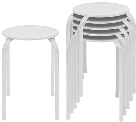 Harbour Housewares Stapelhocker aus Metall - Mattweiß - 6X Erwachsene Klein Stapelbar Küche Essen Frühstück Schlafzimmer Eitelkeit Frisiertisch Wohnzimmer Bürostuhl Stühle Sitzgarnitur