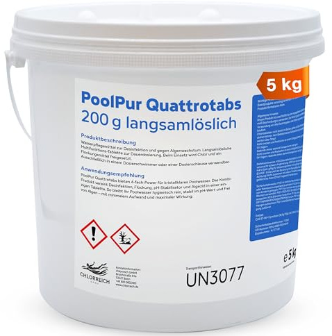 PoolPur Pool Multitabs Quattrotabs, 200g, Langsam löslich, 5-in-1 Wasserpflege, 5kg, Für Pools bis 50m³