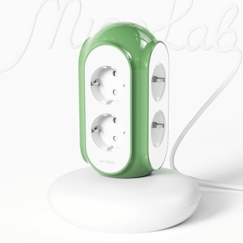 MiaoLab Regleta Torre 6 Tomas AC, 3680W/16A, Protector sobretensiones 1420J, Base con Peso 479 g Anti-vuelco, Cable 2 m, protección sobrecarga (Verde Normandía)