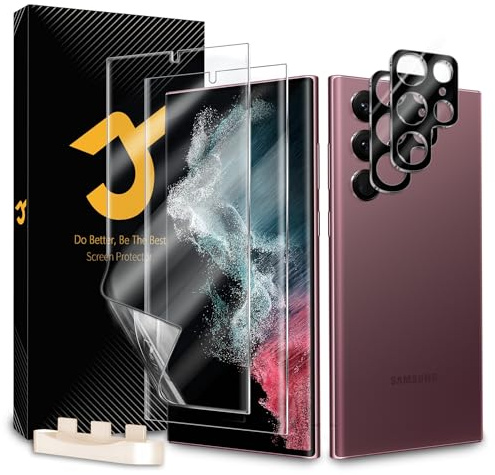 2+2 Stück für Samsung Galaxy S22 Ultra Schutzfolie [Nicht-Glas], 2 Displayschutz + 2 Kameraschutz, Fingerabdruck-ID unterstützen, Selbstheilung, Anti-Kratzer, HD Klar
