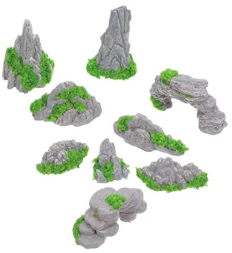 CORHAD 9pcs Mini Rockery Decoration Miniature Zen Garden Resin Mountain View Figurines for DIY Plant Pots Terrariums Fish Tank and Micro Garden Scenery Accessories