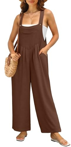 IWOLLENCE Dungarees for Women UK Summer Jumpsuits Playsuit Overalls Pregnancy Maternity Loose Casual Holiday Wear with Side Pockets Adjustable Straps (Brown, M)