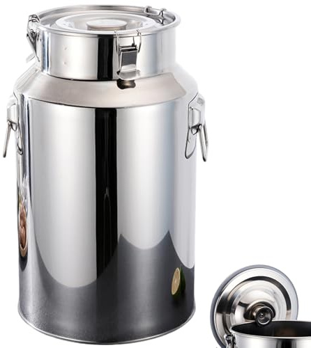 Edelstahl-Milchkanne, 6 l, robustes Milchkännchen mit versiegeltem Deckel, Hebering und Tragegriff, Edelstahl-Eimer zur Flüssigkeitsaufbewahrung, Kannenspender