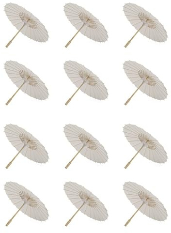 Fpreeza 12PCS Paper Parasol 60Cm Beach Umbrella White DIY Umbrella Photography Props for Baby Shower Party Wedding