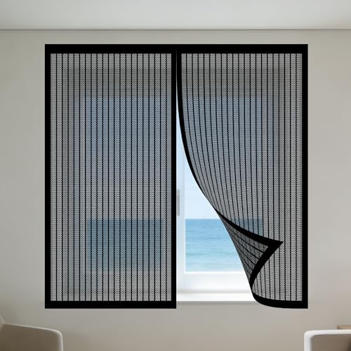 Zanzariere Magnetiche 155 x 140 cm Autoadesiva Tende Traspiranti Antizanzare Installazione Rapida Senza Attrezzi per Finestre Qualunque Piccole Grandi, Nero