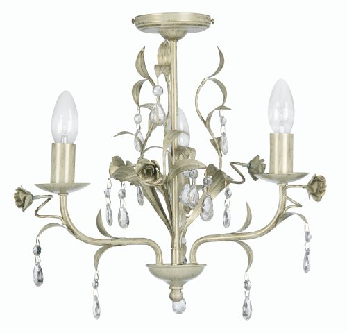 Oaks Lighting Catania Kronleuchter 3-flammig mit Glastropfen Creme/Gold