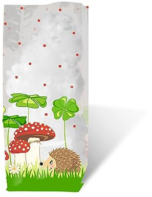 Ursus 5810000 - Geschenk Bodenbeutel, Glückspilze, 10 Stück, aus lebensmittelechter Folie, ca. 11,5 x 19 cm, transparent, bedruckt, ideal für kleine Überraschungen