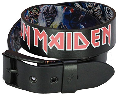 Lowlife Iron Maiden Cover Stud Leather Belt in Black