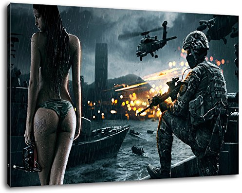 Battlefield Format 120x80 cm Bild auf Leinwand, XXL riesige Bilder fertig gerahmt mit Keilrahmen, Kunstdruck auf Wandbild mit Rahmen