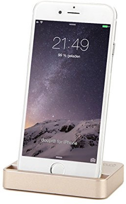 doupi Dock Station d'accueil pour iPhone 5 5C 5S SE, iPhone 6 / 6s / Plus, iPhone 7/7 Plus, 8/8 Plus, iPhone X, XS, XS Max, XR, iPod Chargeur Données Transmission Titulaire - Or