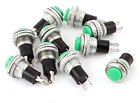 sourcing map 10 PCS AC 250V 3A Cap rond vert momentané NO ON-OFF Interrupteur à bouton poussoir miniature