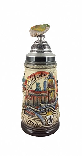 Zöller & Born Bierkrug Berlin Panorama Seidel, Mauerstück auf Zinndeckel 0,5 Liter Bierseidel ZO 1744-9013