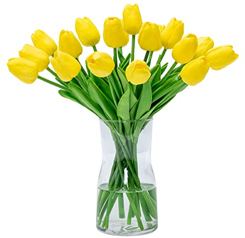 JUSTOYOU El tulipán Tiene un Toque Real, 33 cm de Largo, Flores Artificiales Decorativas para Ramos de Boda, hogar, Hotel, jardín, Evento navideño, Amarillo, 20 por Paquete.