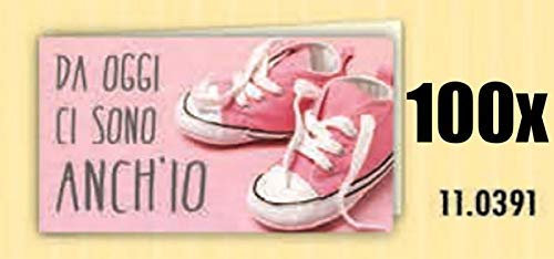 100 PZ Bigliettini bigliettino bomboniera rosa NASCITA bambina DA OGGI C