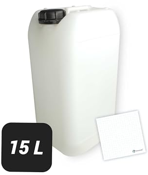Trevendo Wasserkanister 15 Liter (DIN 61, Ø49 mm) - Vielseitig einsetzbar, robust und sicher - Lebensmittelecht - BPA-frei - Ideal für Camping, Reisen und mehr - inkl Beschriftungsetikett