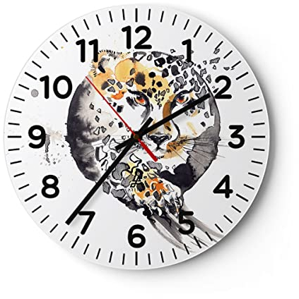 Modern Wanduhr Katze Orb Tierwelt Geparden 40x40cm Rund Groß Wand Uhr Glas Analog Zimmeruhren Küche Büro Wohnzimmer Glasuhr Wall Clock Dekoration Design Wanddekoration Küchenuhr C4AR40x40-3019