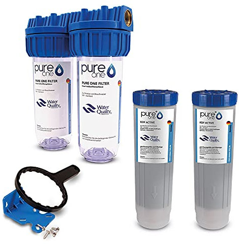 PureOne SMS2 Schwermetall-Set. 2-Stufige Filteranlage 10 Zoll. Schwermetallreduktion, Schadstoffe und Geschmack. Filtergehäuse mit zwei KDF-Aktivkohle Kombikartuschen. Hauwasser, Zisterne 1/2 Zoll
