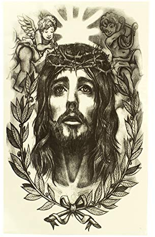 2 x Jesus Rosenkranz Engel - Religiöses schwarzes Body Temporary Fake Tattoo - AX149 (2)
