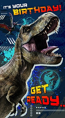 JURASSIC WORLD Tarjeta de feliz cumpleaños JW016 con hoja de etiqueta engomada