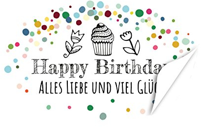 20 Aufkleber Geburtstag - ovale Etiketten Happy Birthday viel Glück - Format ca. 8 x 5 cm - Aufkleber, Sticker für Geschenke, zum Geburtstag Geschenkaufkleber