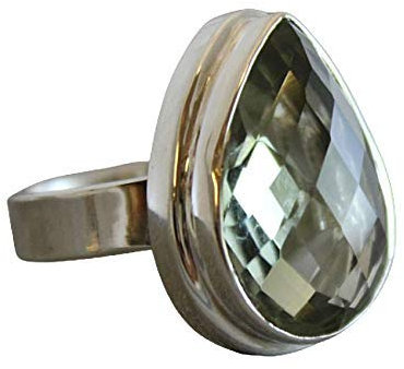 Grüner Amethyst Prasiolith Statement Sterling Silber Ring - Natürlicher Edelstein - Geburtstagsgeschenk - Weihnachtsgeschenk - Handgefertigte Geschenkideen für Frauen(Größe: US Size 6 / Diameter 16.5)