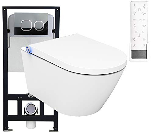 WC-Komplettpaket 16: Bernstein Dusch-WC Pro + und Soft-Close Sitz mit Vorwandelement G3004A und Betätigungsplatte vorne, Betätigungsplatte:Modell weiß Glas
