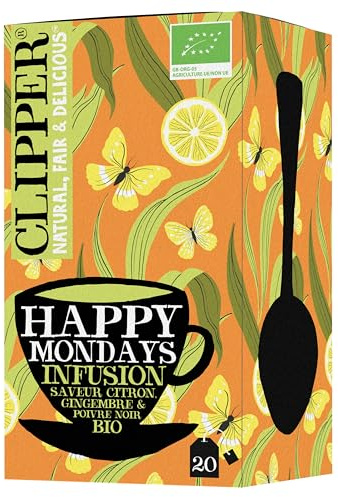 CLIPPER - Infusion Happy Mondays - Citron Gingembre - Bio - 20 sachets | Ingrédients Bio - 100% naturels