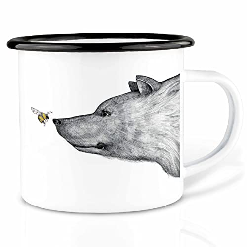 Ligarti Emaille Tasse (leicht & robust) | Camping Becher handveredelt in Deutschland | Trinkbecher für Kinder, Kaffeetasse, Emaillebecher | (Die Begegnung, Emaille 300ml)