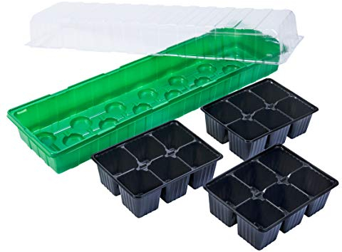 Meister Invernadero para habitación – 54 x 15 x 18 cm – para hasta 18 plantas – con huecos y canalones – Incluye 18 macetas/casa de cultivo para semillas y plántulas/invernadero de