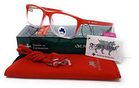 VENICE EYEWEAR OCCHIALI | Gafas ver de cerca, lectura con Filtro Luz Azul, Ordenador Gaming Móvil, Protección Antifatiga - Venice Coti Dioptría (1-1,50-2 - 2,50-3 - 3,50) (Rojo, Graduación +1,50)