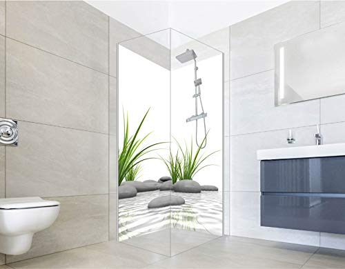 NORILIVING Duschrückwand Fliesenersatz Dusche 80x200 cm Motiv Zen Steine Gras | Duschwand ohne Bohren 2 teilig | Wandverkleidung Bad Aluverbundplatte 3 mm