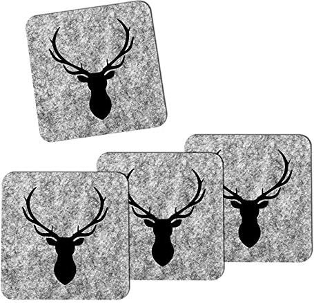 4er Set Filz Untersetzer Motiv Hirsch Filzuntersetzer für Gläser, Tassen Baruntersetzer Glasuntersetzer (Hellgrau/Schwarz)