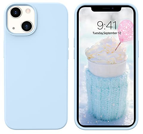 DUEDUE for iPhone 13 Silicone Case Shockproof, Liquid Silicone Soft Gel Rubber Full Body Protective Cover Shockproof Anti-fingerprint Silicone Case for iPhone 13 6.1 inch, Light Blue