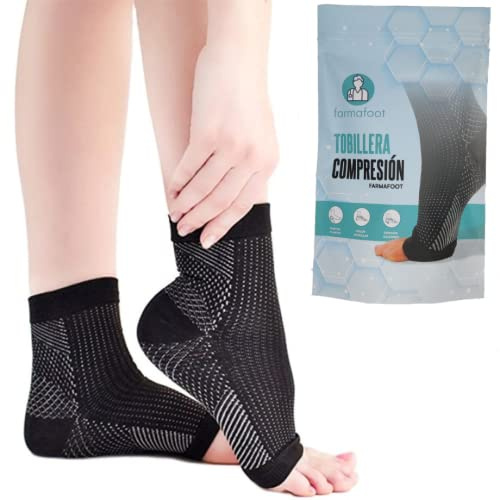 Tobillera compresión Farmafoot, 2 unidades, calcetín para fascitis plantar, alivia la hinchazón y mejora la circulación. Tobillera para esguince