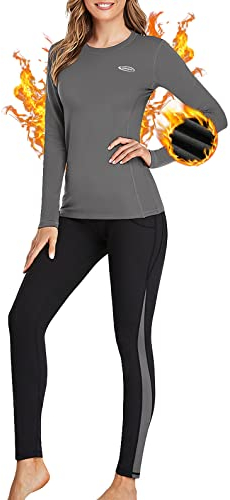 AMGUTEN Thermounterwäsche Damen Winter Skiunterwäsche Set Ski Thermo Unterwäsche Funktionsunterwäsche Motorrad Warme Thermowäsche Atmungsaktiv Funktionswäsche für zu Hause Wintersport Grau XXL