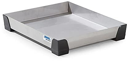 DENIOS® Auffangwanne aus Edelstahl I Öl Auffangwanne blau I 500 mm x 95 mm x 400 mm, silber, silber, 10 Liter I Dichtungsgeprüft für maximale Sicherheit – Besonders kompakt – Ölbehälter