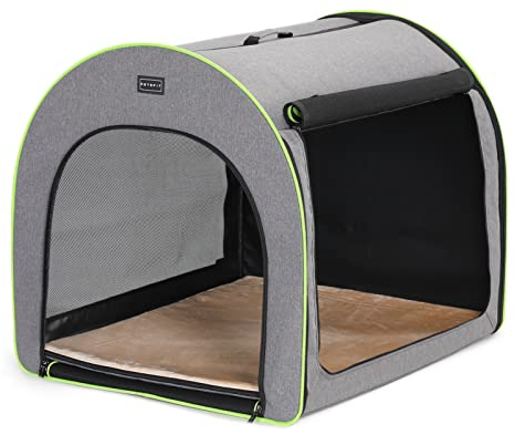 Petsfit Hundebox faltbar für mittlere Hunde, Hundebox für Zuhause Transportbox Hund Zimmerkennel Hund haltbar gemütlich Hundeschlafbox mit Anti-offener Reißverschluss und Plüschkissen,M, Hellgrau