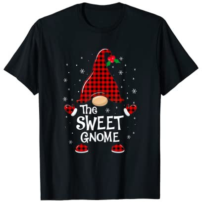 Sweet Gnome Buffalo Plaid Weihnachtspyjama T-Shirt