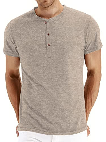 Sailwind Mens Henley T Shirts Summer Grandad Shirts for Men Cotton Breathable Short Sleeve Tops Beach Holidays(VG Khaki,2XL)
