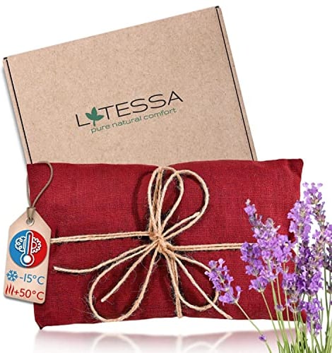 LATESSA® Cojín de semillas de colza con lavanda, de lino fino, moderno y sostenible, producto 100% natural, ecológico, hecho a mano en Alemania, para el microondas, regalo para hombres y mujeres, 800