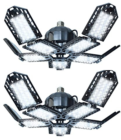 ANYPOWK Lumières de garage LED - 18000 lumens, lumière du jour 6500K 180W, Luminaires de plafond pour garage à cinq feuilles, Lot de 2