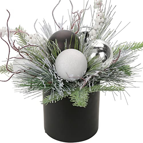 Kunstpflanze Weihnachtsdeko Künstliche Pflanze Gestecke Weihnachtsarrangement im Keramiktopf mit Tannenzweig Kugeln Berries Tannenzapfen, Dekopflanze Zimmerpflanze Tischdeko